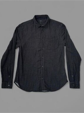 Vince Men's Charcoal Gray Classic Fit Double Layer Cotton Shirt Medium M